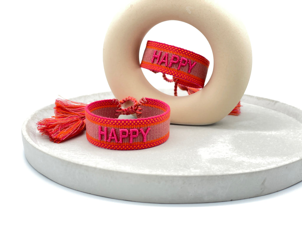 HAPPY uttalande armband vävt, broderat image 2