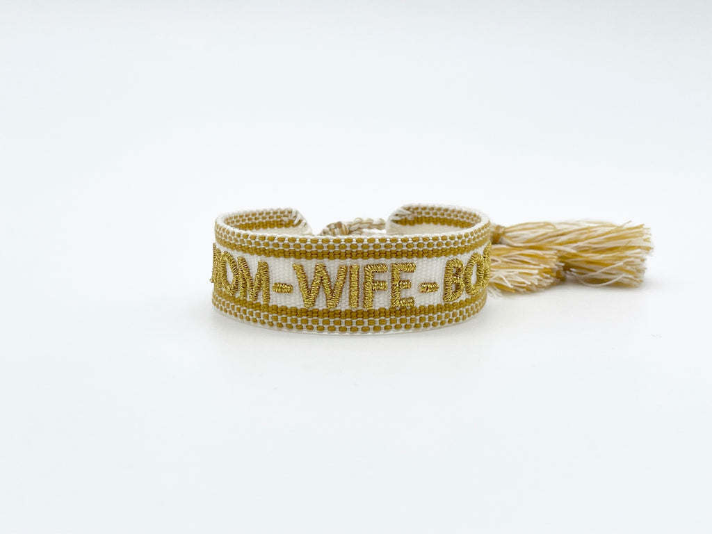 MOM WIFE BOSS uttalande armband vävt, broderat image 3