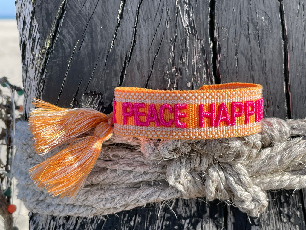 LOVE PEACE HAPPINESS uttalande armband vävt, broderat image 0