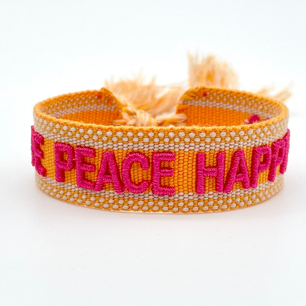 LOVE PEACE HAPPINESS uttalande armband vävt, broderat image 1